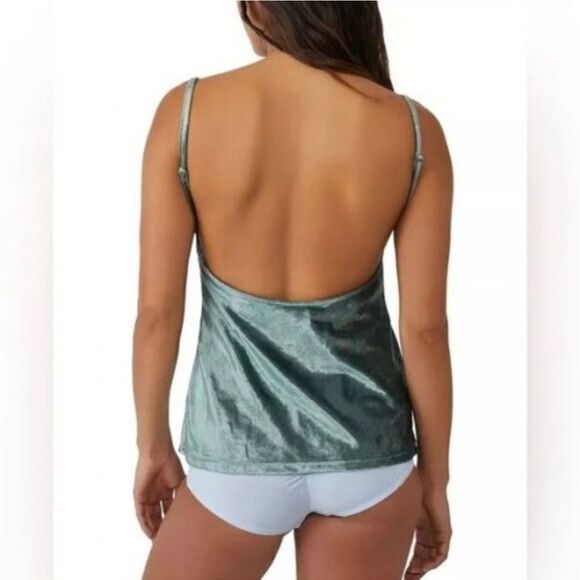 Free People All Night Velvet Tunic Sleeveless Camisole in Evergreen Sz Small NWT - Picture 2 of 13